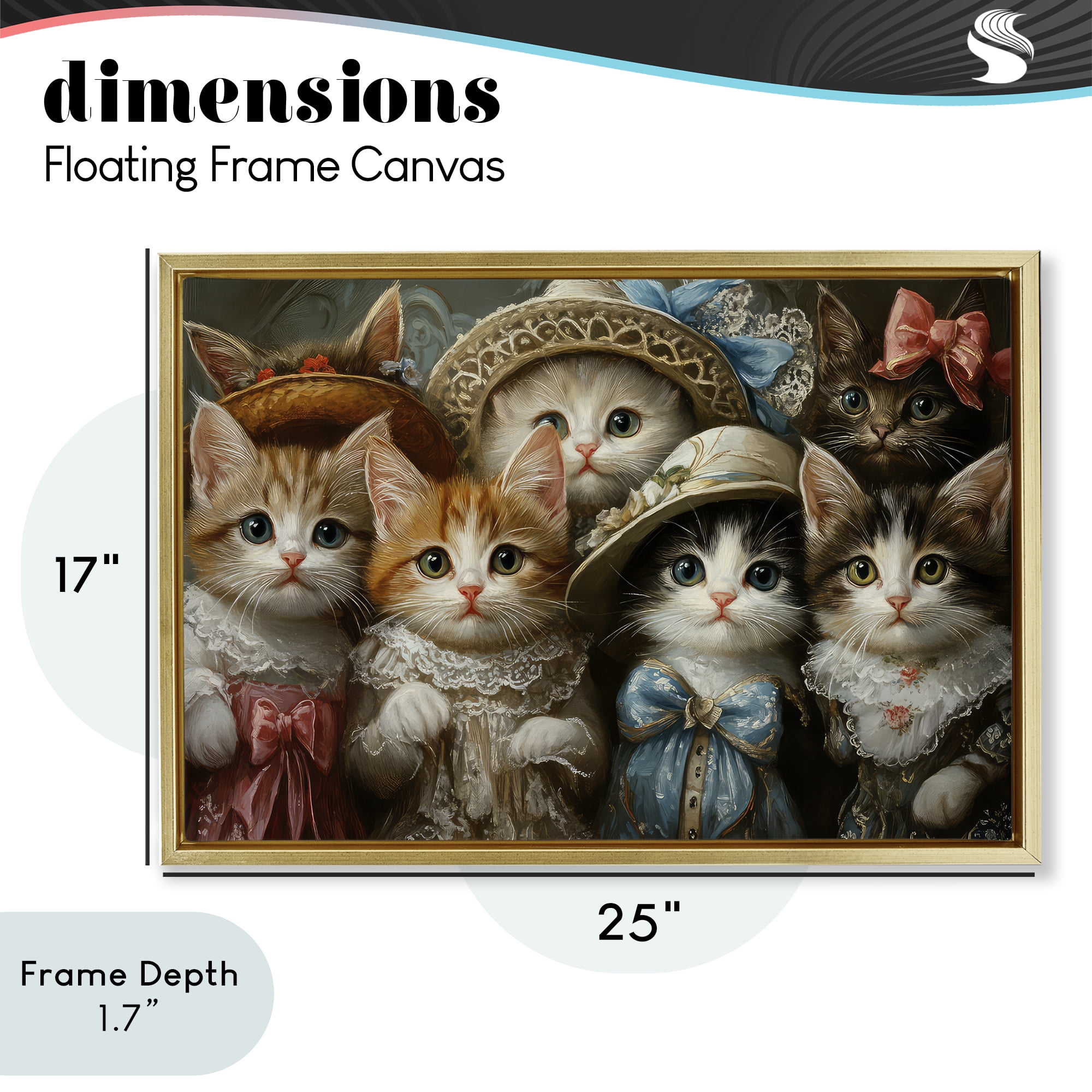 Stupell Industries Fashionable Vintage Cats Gold Framed Floater Canvas Wall Art, design by The Wands Want