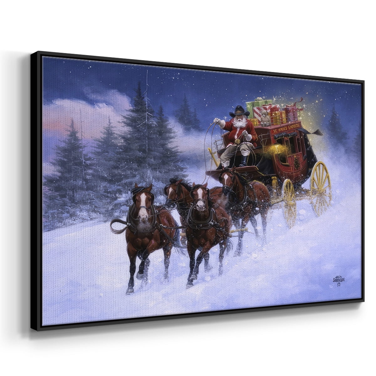 Nick's Express - Framed Gallery Wrapped Holiday Canvas - 17 x 25 - Black Frame