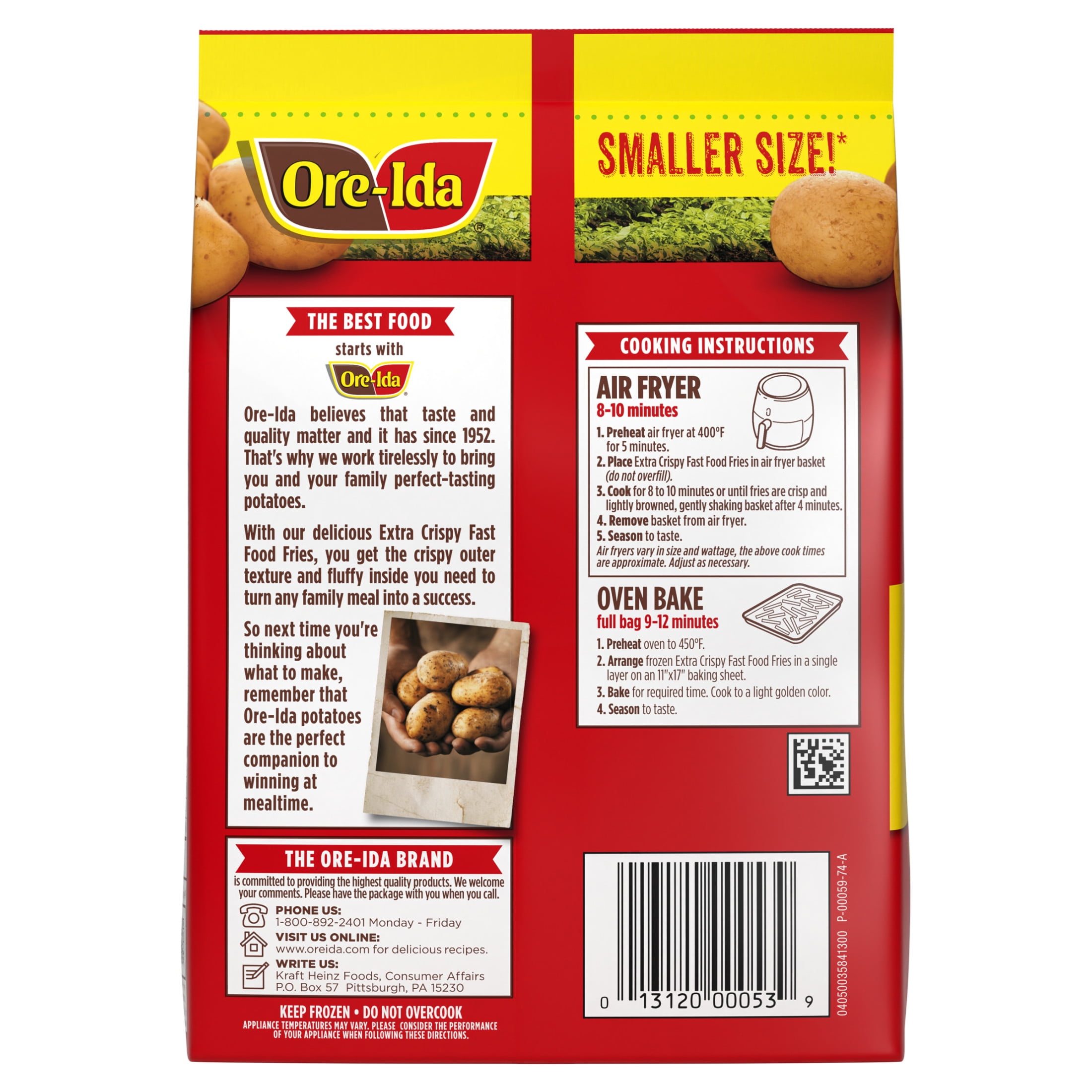 Ore-Ida Extra Crispy Fast Food Fries French Fried Frozen Potatoes, 1 Bag, for Easy Snacks and Dinner Sides, Gluten-Free, 16 oz