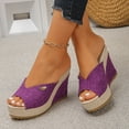 thumbnail image 3 of Rokment Cotton Linen Espadrilles Platform Wedge Sandals for Women 2026 Summer Beach Trendy Casual Peep Toe Extra Chunky Heeled Slip on Slides Backless Dressy Slippers Purple Size 6.5, 3 of 7