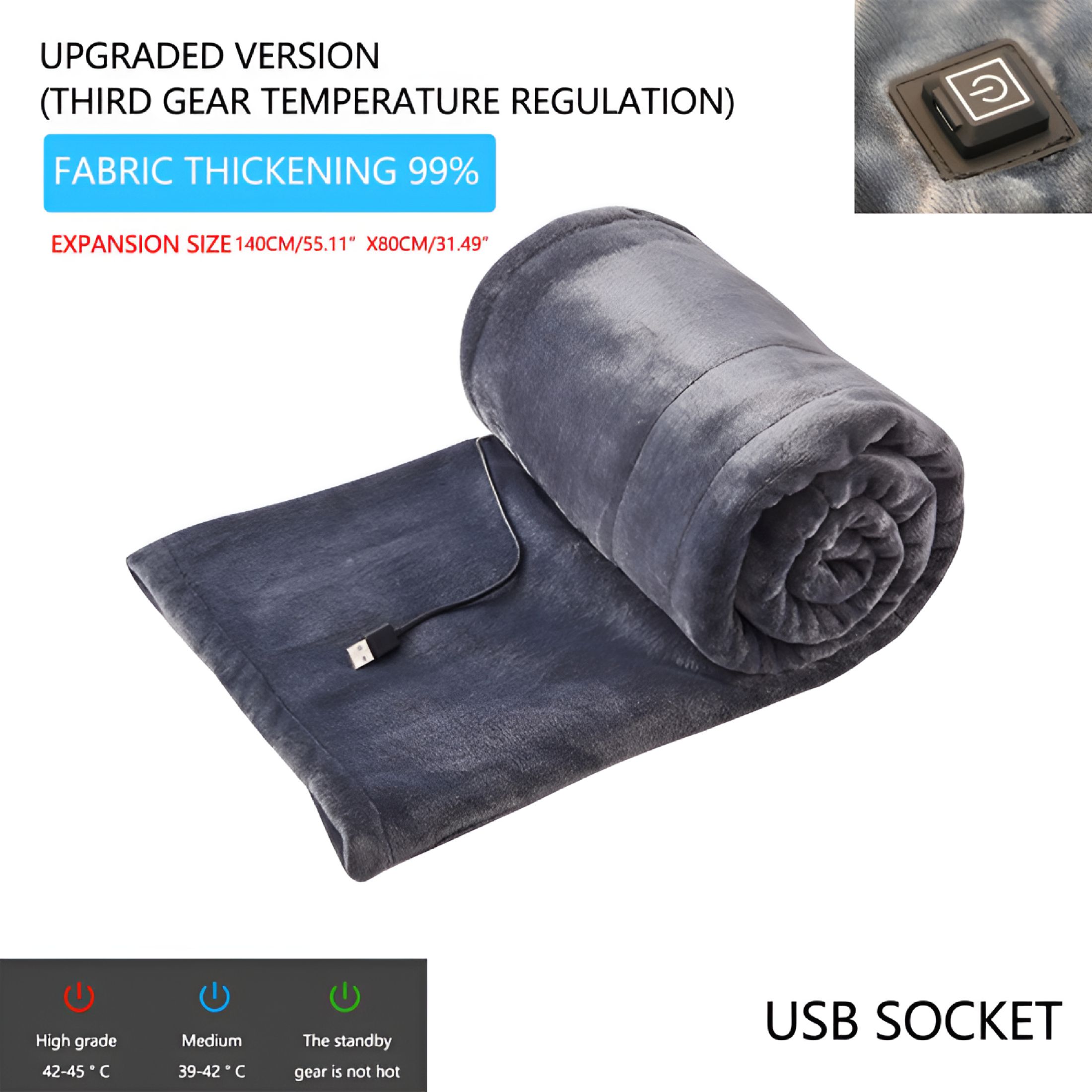 LAMIRO Heated Flannel Blanket Electric Throw - USB Battery Power Operated Heating Blanket for Home Outdoor Travel Use