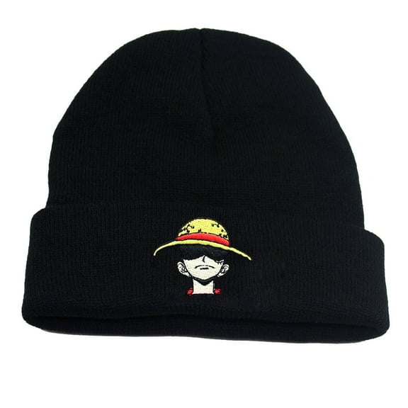One Piece Anime Catoon Knitting Hat - Fleece-Lined Acrylic Beanie, Cute Kawaii Embroidery Trapper Cap for Women Men Unisex
