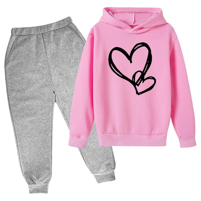 RXIRUCGD Mode Filles et Garçons Enfants Décontracté Manches Longues Imprimé Hauts Manches Longues Ensemble à Capuche (Rose, Taille : 7 Ans)