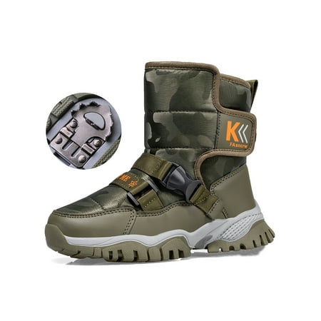 

Eloshman Girls Comfort Hook And Loop Booties Walking Breathable Plush Lining Non-Slip Round Toe Winter Warm Shoes Green 2.5Y