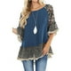 thumbnail image 4 of VISgogo Blusa de media manga para mujer, tops holgados de cuello redondo con estampado floral de leopardo, camisa informal de estilo simple VISgogo moda, 4 of 6