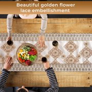 Shop LC Beige Farmhouse Table Runner 72 Inches Long for Dining Golden Doilies Embroidered Boho Style Polyester Room Decor Kitchen Rustic Lace Tablecloth for Wedding Decorations Birthday Gifts