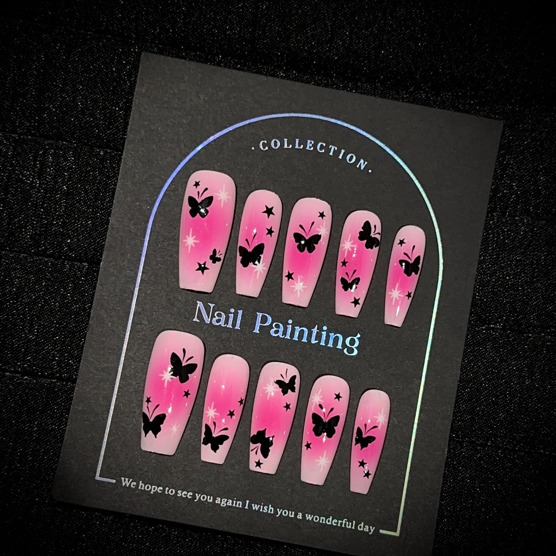 Purely hand-worn nail pads, high-end pink black butterfly nail pads, European and American sweet and cool removable fake nail patches