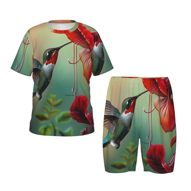 Balery Hummingbird Floral Paradise Conjunto de Pijama Infantil de Manga Corta con Estampado – Ropa de Dormir de Algodón Suave-3X-Large
