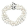 thumbnail image 3 of Primal Silver Sterling Silver Rhodium-plated 6-7mm White Freshwater Cultured Pearl 3 Strand Bracelet, 3 of 4