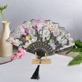 thumbnail image 4 of Unique Bargains Rose Print With Tassel Folding Fan 1 Pc For Events Decorations Black, 4 of 5