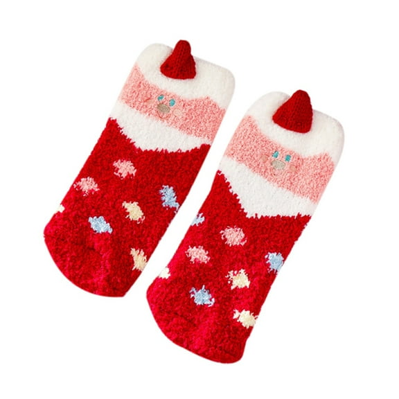GYRATEDREAM Baby Christmas Non-Skid Fuzzy Socks Girls Boys Fall Winter Coral Velvet Warm Slipper Socks Kids Christmas Tree Snowflake Santa Snowman Xmas Holiday Fluffy Floor Socks Gifts Multi-Color