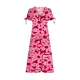 thumbnail image 3 of SMihono Robe Maxi Boho d'Été pour Femmes Grande Taille Femmes 2023 Robe Boho d'Été Nœud devant Col en V Profond Manches Courtes Floral Décontracté Fête Plage Robes Maxi Plage Robe d'Été, 3 of 4