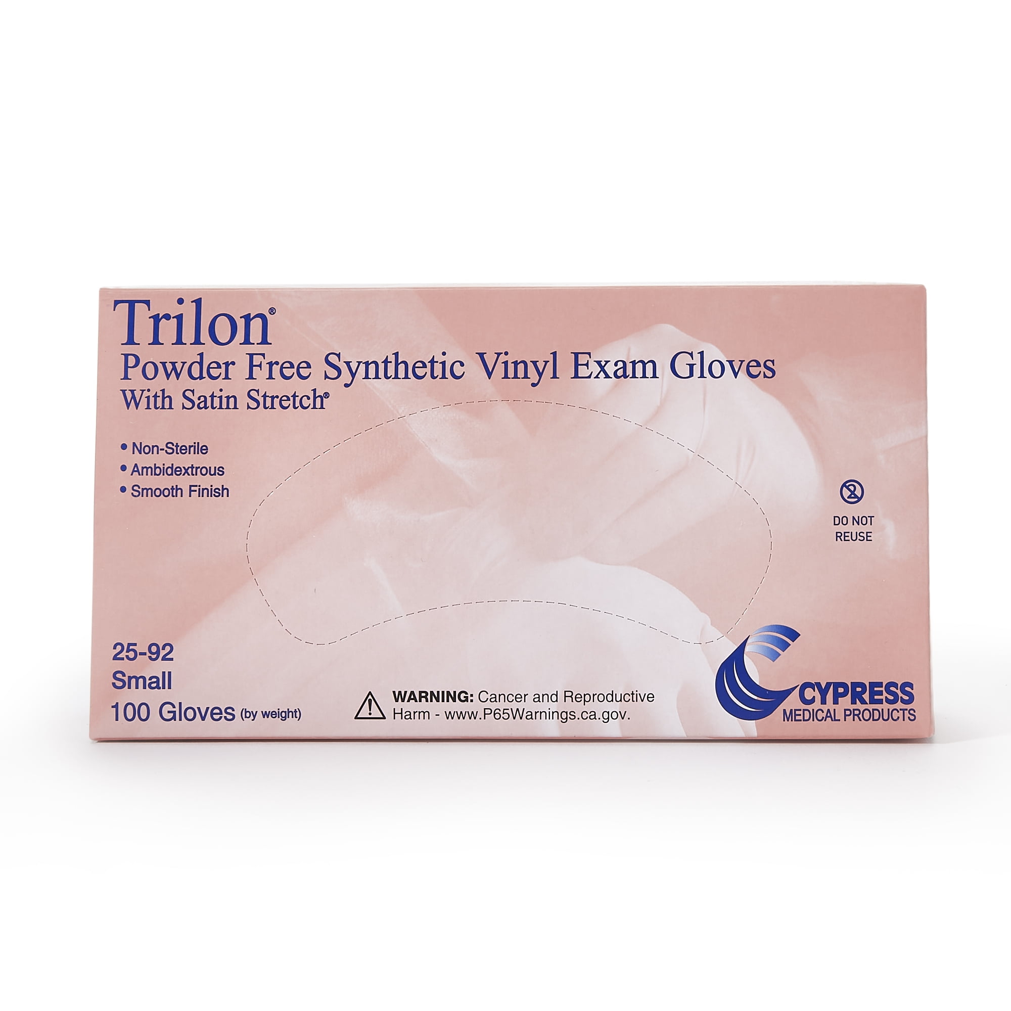 Trilon Exam Gloves - Vinyl, Powder-Free, Beaded Cuff, Non-Sterile, Small, 100 Count, 10 Boxes, 1000 Total