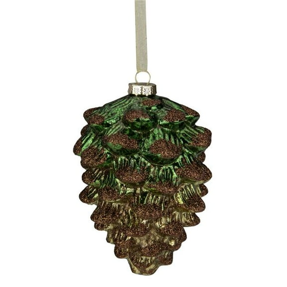 4.5 in. Pine Cone with Bronze Glitter Glass Christmas Ornament, Green