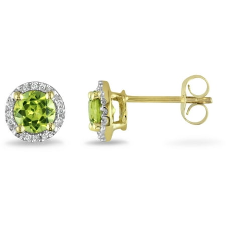 1-1/8 Carat T.G.W. Peridot and Diamond Accent 10kt Yellow Gold Halo Stud Earrings