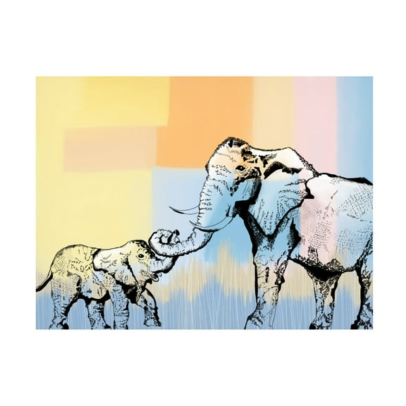 Canvas Wall Art - Meleshnie Govender 'Mama Elephantand Baby' Wall Art for Living Room, Bedroom, or Office Décor by Trademark Fine Art - 19 x 14 Inches