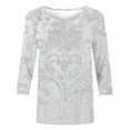 thumbnail image 4 of CYMMPU Summer Trendy Shirts 3/4 Sleeve Flower Printed Spring Tops Blouses for Women Dressy Casual Round Neck Tunic Tops Loose Fit Lightweight Basic Tees White XXXL, 4 of 5