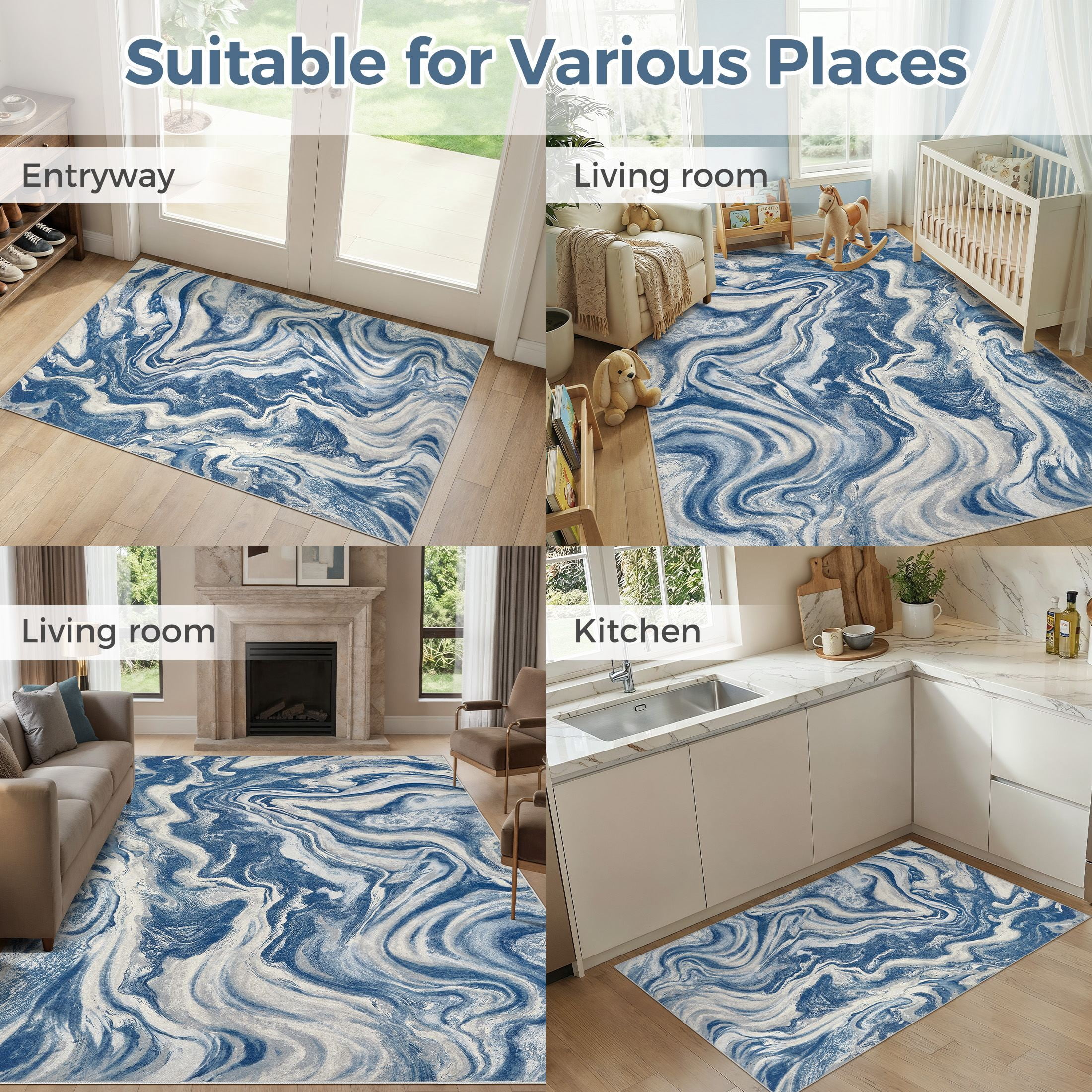 UERMEI 6'x9' Washable Area Rugs for Living Room, Washable Non-slip Soft Indoor Modern Boho Rug for Bedroom Dining Room Office Home Decor Carpet,Sky Blue