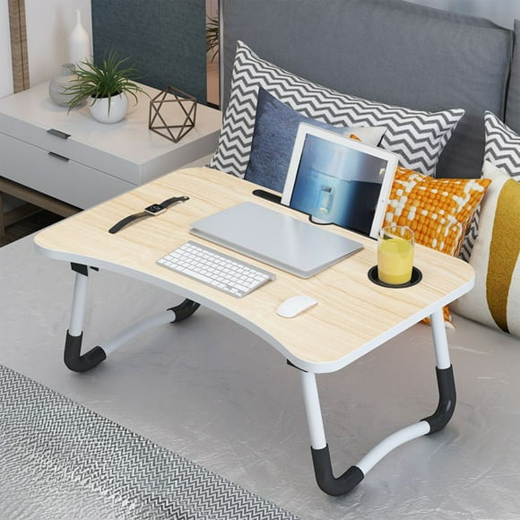 Wpawbk Sturdy Foldable Breakfast Tray with Card Slot & Cup Bracket, MDF & Iron Multi-functional Snack Table for Bedroom Living Room Kitchen, Compact Storage & Elegant Home Decor