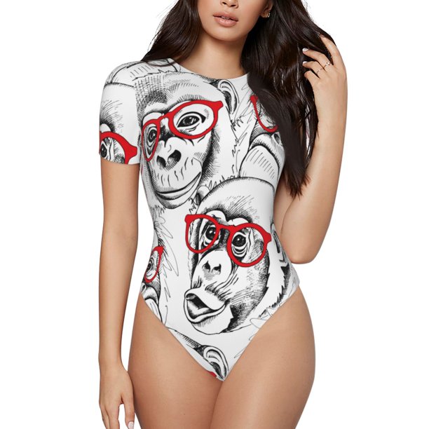 Fotbe Monkey Body de Mujer con Cuello Redondo y Mangas Cortas, Sin Mangas Ajustado, Suave, Cómodo y Básico-Medium