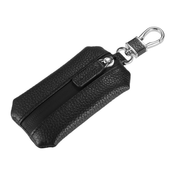 Unique Bargains Car Key Case Genuine Leather Car Key Chain Keychain Holder Metal Hook and Keyring Key Fob Black