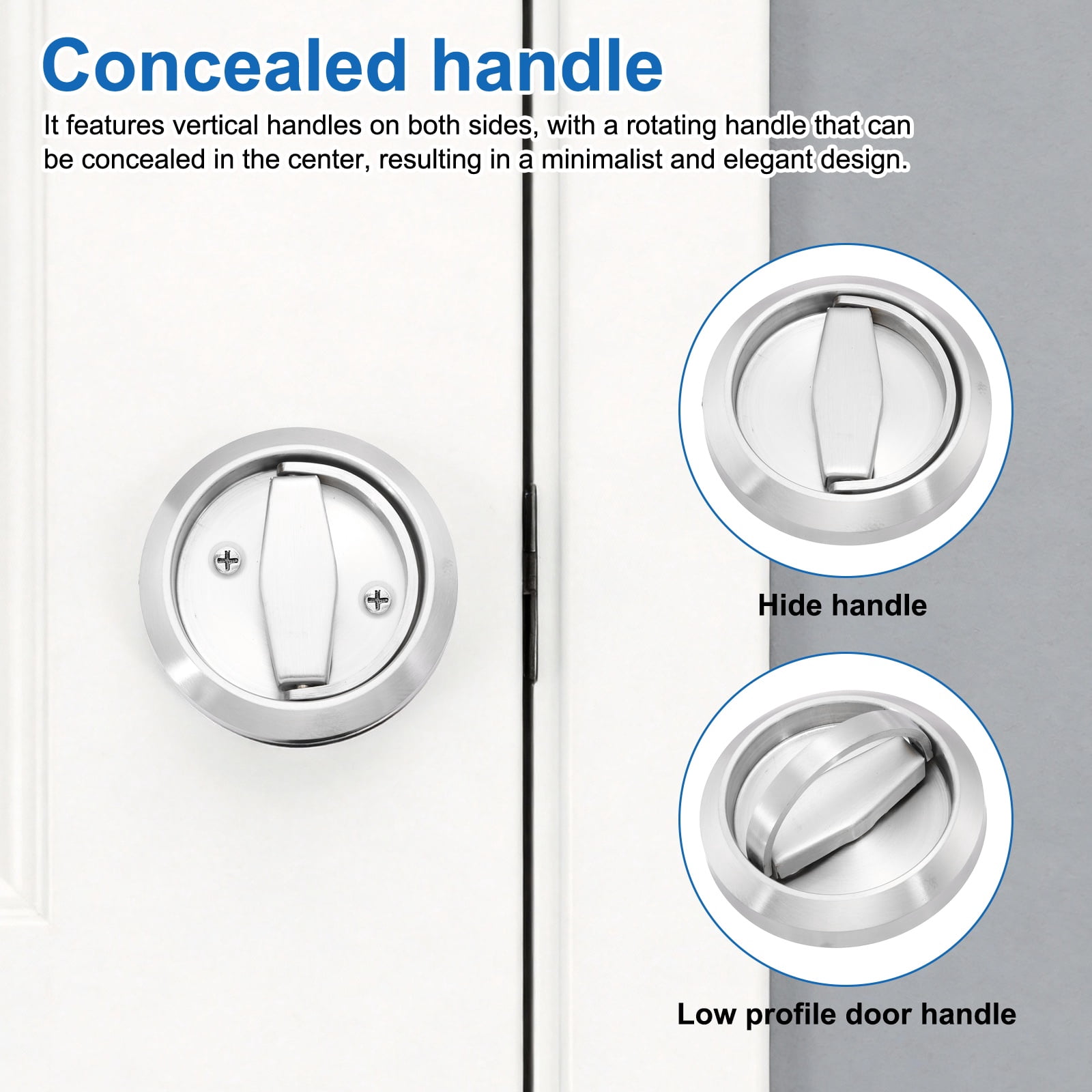 Uxcell Round Recessed Door Lock, (Lock Length 3.46 Inch, Silver) (1 Set), Recessed Door Knob, Suit for - Bedrooms/Kitchens/Bathrooms