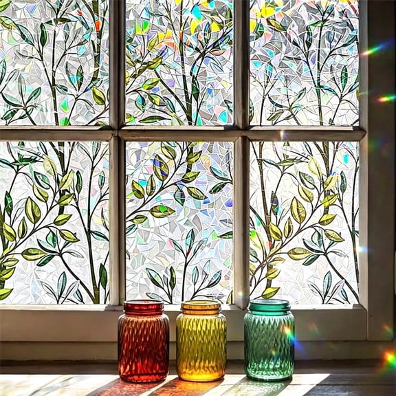 Stained Glass Window Privacy Film, Static Cling Decorative Window Film, UV Blocking Non-Adhesive Glass Covering, 15.75" x 39.3"
