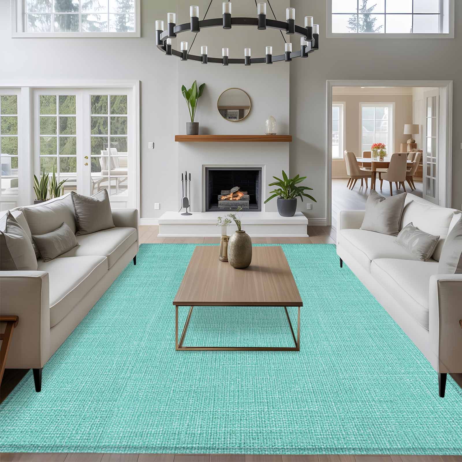 5x7 Area Rugs for Living Room, Turquoise Burlap Texture Non Slip Area Rugs for Kitchen Bedroom Entryway, Farmhouse Vintage Aqua Washable Carpet Runner Rug Floor Mats for Bedroom Home Decor