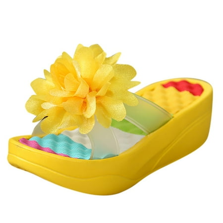 

Perfect Summer Gift! On Sale HIMIWAY Slippers for Women Women Summer 2023 Beach or Pool Flower Slippers Thick Sole Flat Light Yellow Eur:38 US:7 UK:5