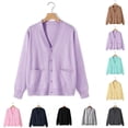 thumbnail image 5 of BUYISI Sweet Kawaii Knitted Cardigan V Neck Y2K Womens Cute Solid Color Uniform Loose Dark Gray, 5 of 9