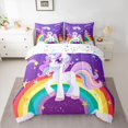 thumbnail image 2 of Manfei Cute Cartoon Unicorn 7pcs Bedding Comforter Set,Colorful Rainbow Stripe Queen Bedding Sets,Gold Stars Print Queen Sheet Sets For Girls,Luxury Bedroom Decor Reversible, 2 of 8