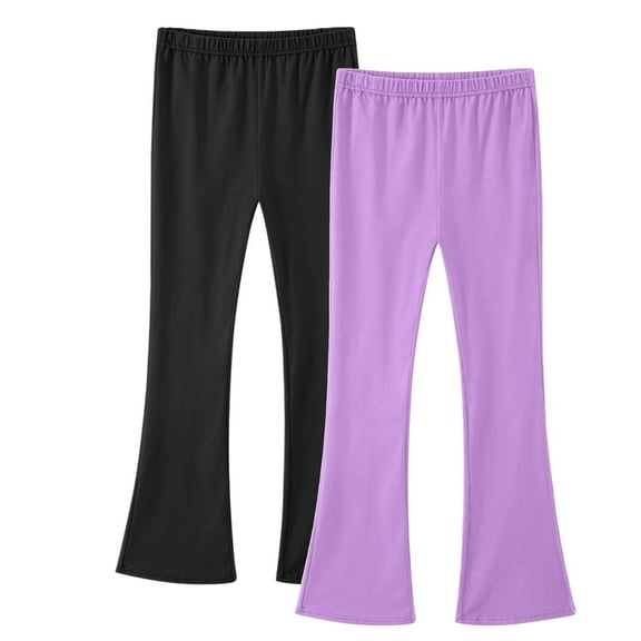 2 Pack Pants for Girls Trendy Elastic Waisted Casual Flare Yoga Trousers Kids Clothes Girls Size 3-14
