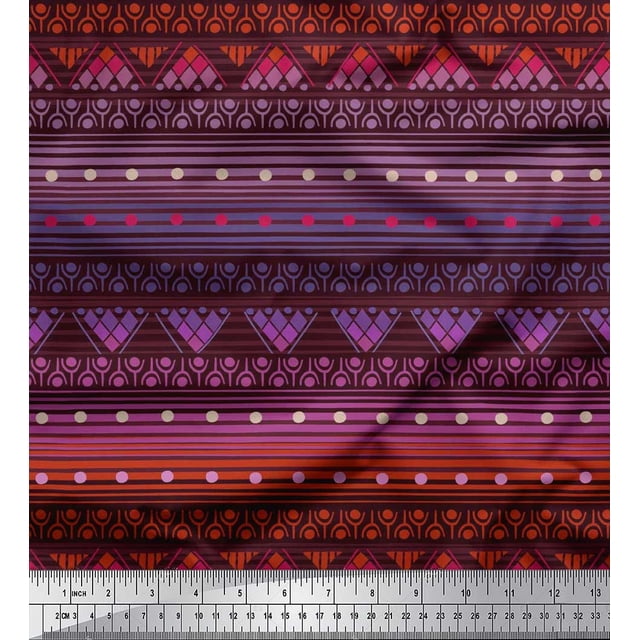 Soimoi Polyester Crepe Fabric Dot,Stripe & Geometric Ethnic Decor Fabric Printed Yard 52 Inch Wide