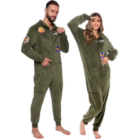FUNZIEZ! - Fighter Pilot Slim Fit Adult Unisex Novelty Union Suit Costume for Halloween - Large