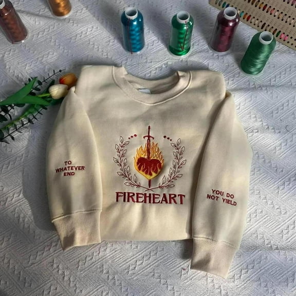 Fireheart embroidered hoodie, Throne Of Glass embroidery sweatshirt, Empire of Storms sweater, Hei of Fire shirt, SJM quotes, Unisex Sweatshirt-LINHKHA