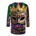 thumbnail image 5 of Cavosen Carnival Womens Shirts 3/4 Length Sleeves Mardi Gras Shiny Mask Graphic Print Shirts Crewneck Party Holiday Tops Loose Trendy Festival Blouse Dressy Party Funny T-Shirt XL, 5 of 5