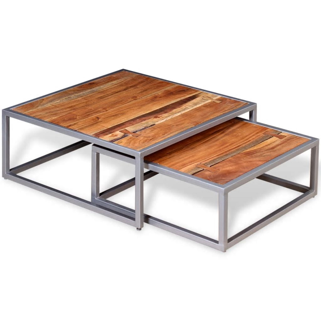 Kepooman Modern Solid Acacia Wood Square Coffee Table Set for Living Room, Set of 2, Brown Kepooman Modern Solid Acacia Wood Square Coffee Table Set for Living Room, Set of 2, Brown