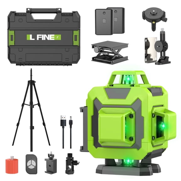 L FINE Laser Level 4D 16 Lines 360 Degree Self-Leveling Green with Tripod Complete Kit