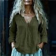 thumbnail image 2 of Women's Summer Short Sleeve V Neck Tops Shirts Blouses Pleated Loose Fit Solid Color Wrinkled Imitating Linen Casual Daily Wear Work Office Vacation Fashion Essential Gift for Women, 2 of 8