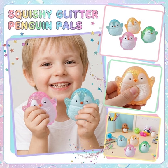 2026 Edition Kawaii Glitter Penguin Squeeze, High-Quality Silicone Stress Relief - Sparkling Animal Fidget, Hand-Pinching Sensory Toys, Soft Squeeze Decompression Dough for Adults