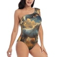 thumbnail image 3 of Gukieu Starry Sky White Horse Print One-shoulder Ruffled One-piece Swimsuit with Removable Chest Pads and Tummy-control Swimsuit for Women-Large, 3 of 6