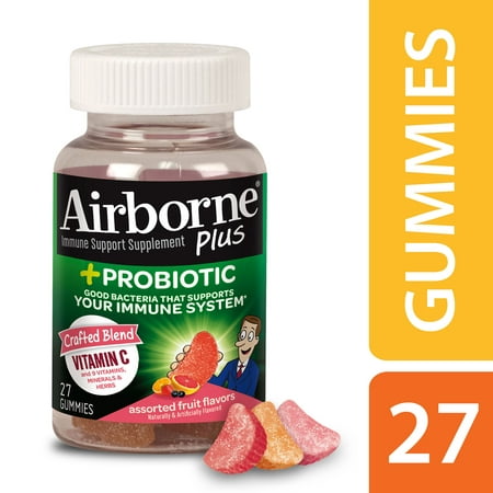 Airborne Plus Probiotic Gummies with Vitamin C, Assorted Fruit - 27 (Best Probiotic For C Diff Recovery)