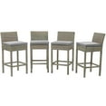 thumbnail image 1 of Contemporary Modern Urban Designer Outdoor Patio Balcony Garden Furniture Bar Side Stool Chair, Set of Four, Fabric Rattan Wicker, Grey Gray, 1 of 5