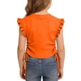 thumbnail image 7 of Summer Trendy Tshirts for Girl Ruched Knot Side Crewneck Crewneck Casual Tees Shirt Ruffle Sleeve Crop Tops 3 Years, Orange, 7 of 7
