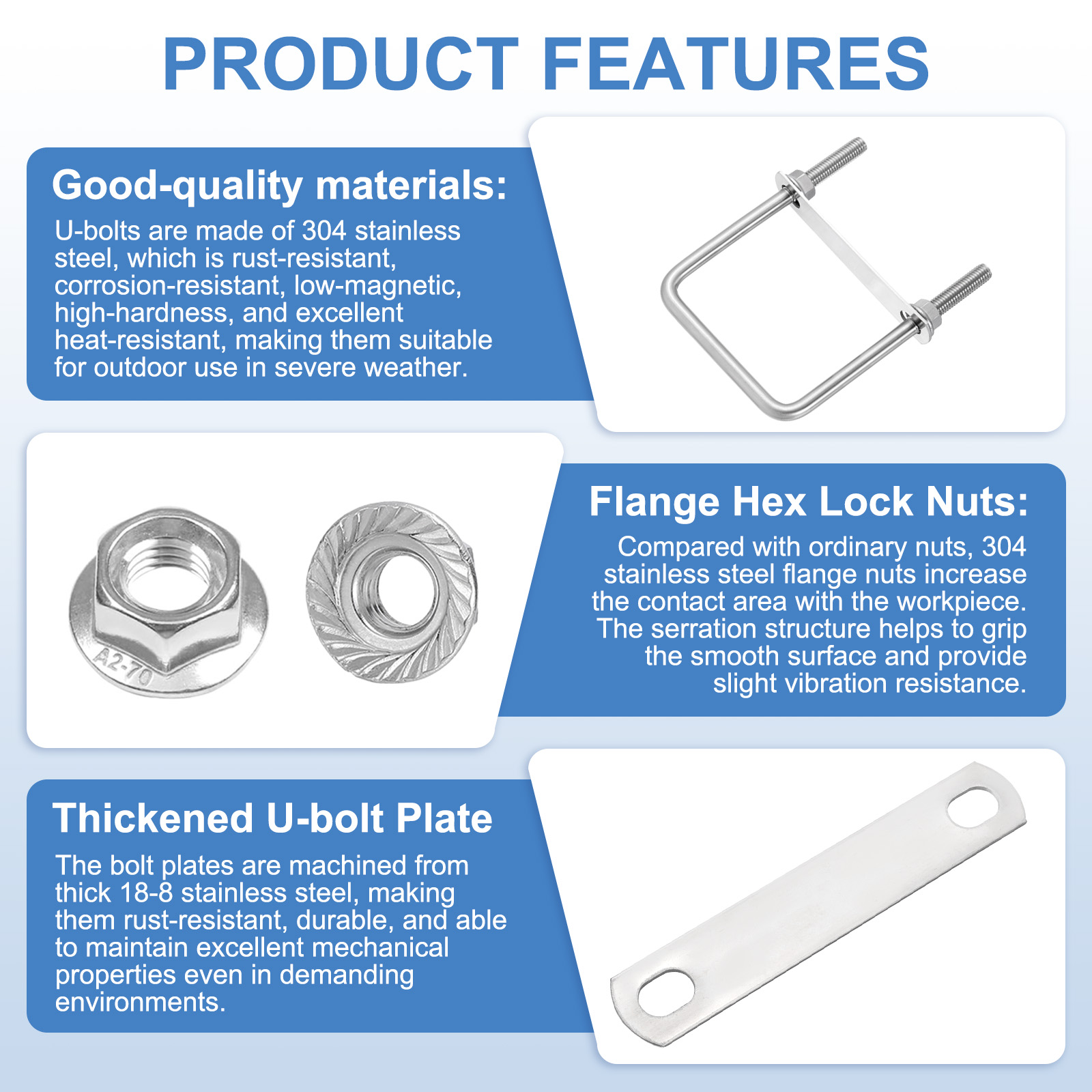 Uxcell 2 Set M10 3-9/16 Inch Inner Wide Square U Bolts, 4-3/4 Inch Length 304 Stainless Steel U-Bolts with Flange Hexagon Nuts, Frame Plates for Trailer, Automotive, (90mm W x 120mm L)