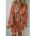 thumbnail image 6 of Ushdele Vibrant Orange Boho Chic: Paisley Long Sleeve Mini Dress, 6 of 8