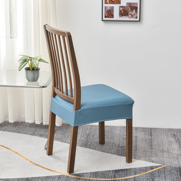 Nvzi 2 fundas de asiento impermeables para sillas de comedor, fundas de asiento de silla de cuero sintético, funda protectora de silla de comedor extraíble y lavable (azul)
