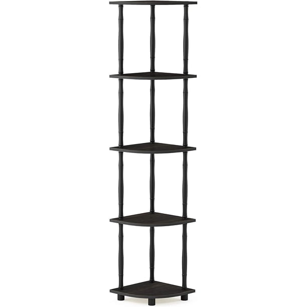5 Tier Corner Display Rack Multipurpose Shelving Unit, Dark Cherry/Black