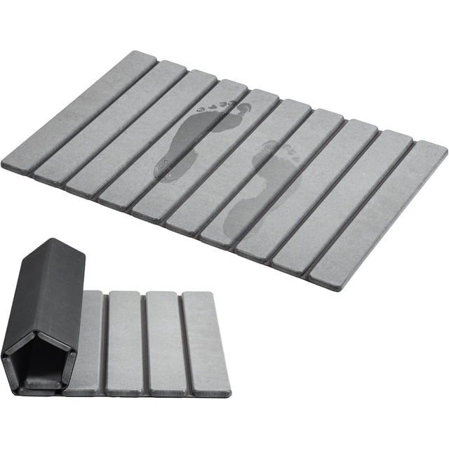 Alfombrilla de baño plegable de piedra, superabsorbente, de diatomeas, antideslizante, de 60 x 39 cm, de secado rápido, compacta y fácil de guardar, fácil de limpiar, color gris.
