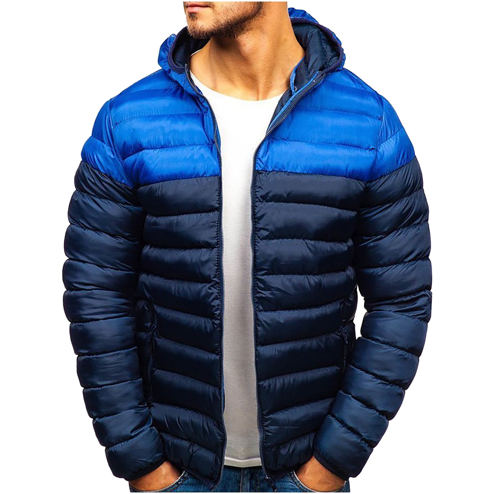 Men Autumn Casual Daily Tops Mens Winter Medium Length Zipper Pure Color Hoodie Thickened Cotton Outwear Coat